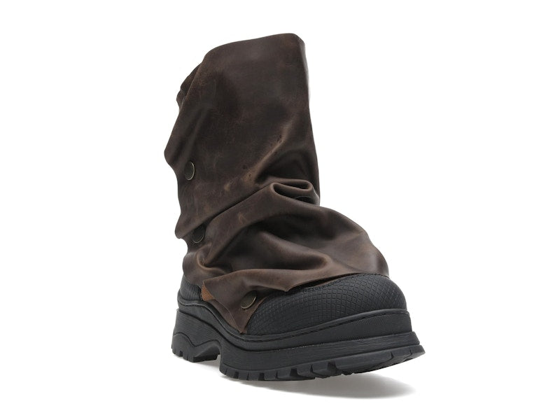 H&M x Glenn Martens Gaiter-Detail Leather Boots Dark Brown