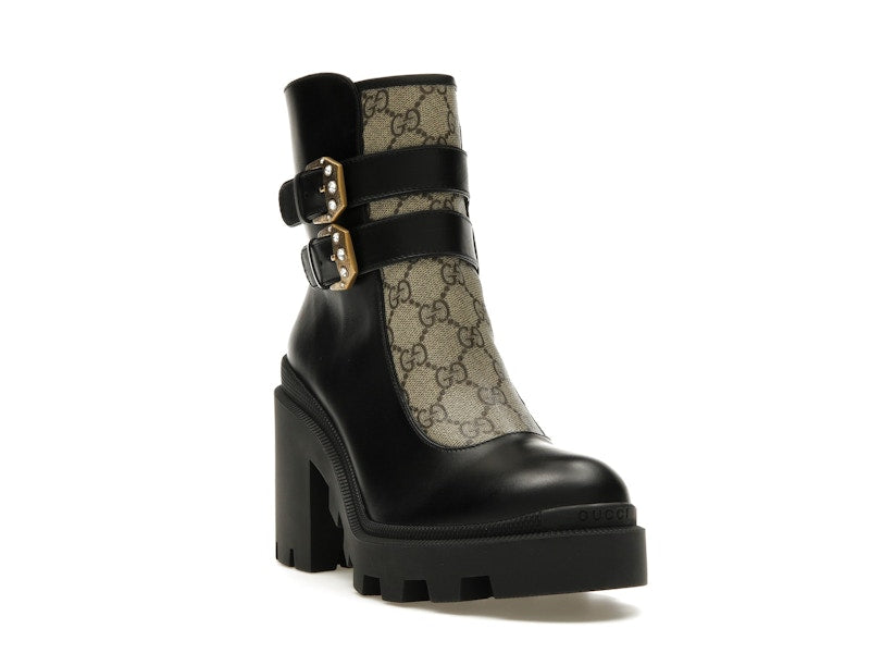 Gucci Buckles Ankle Boots Black Beige (Women's)