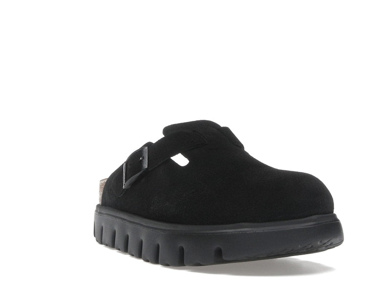 Birkenstock Boston Chunky Suede Black Black Sole (Narrow) (Women's)