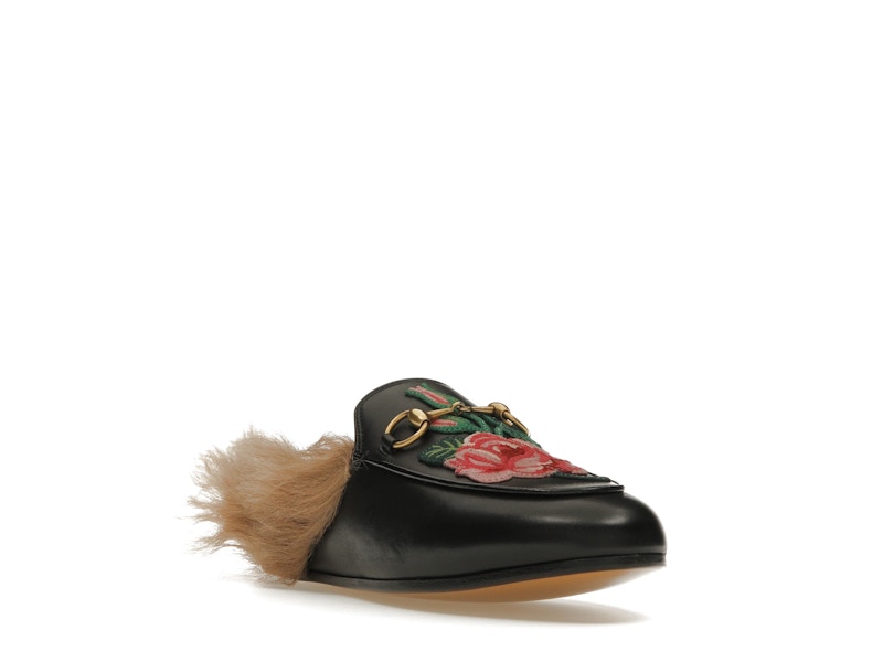 Gucci Floral Embroidered Princetown Mules Black (Women's)
