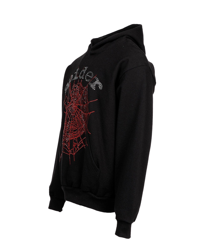 Sp5der OG Rhinestone Logo Hoodie Black