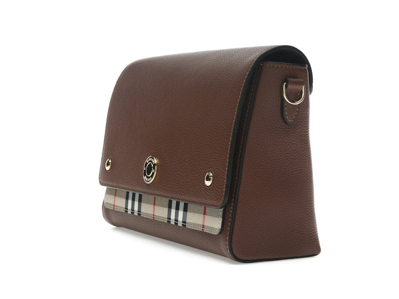 Burberry Vintage Check and Leather Note Crossbody Bag Tan