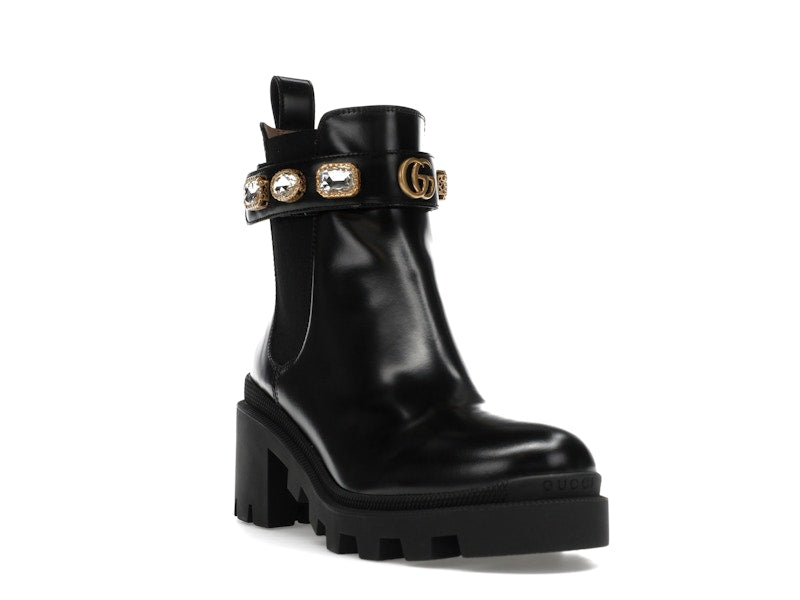 Gucci Crystal Belt 60mm Ankle Boot Black Leather