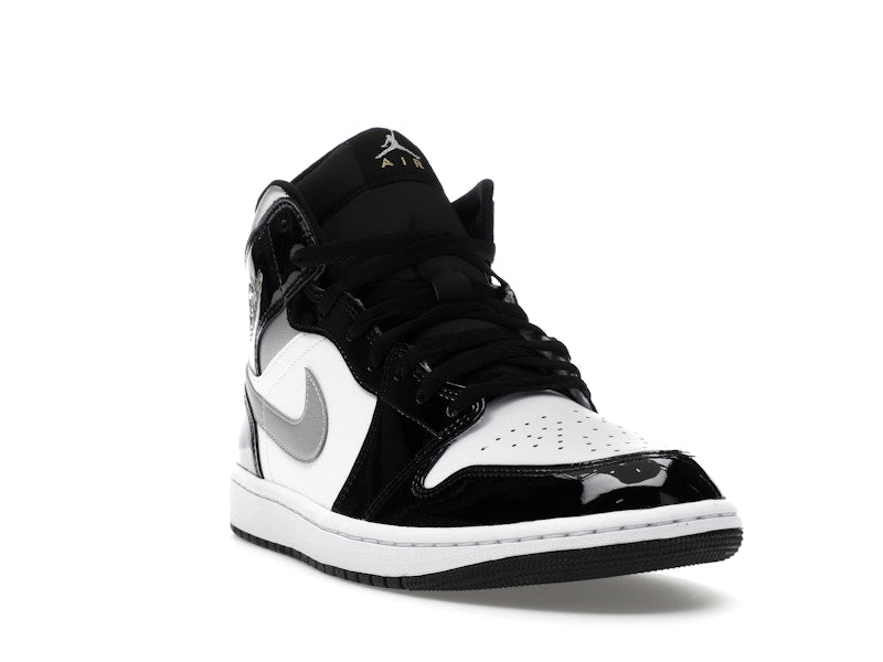Jordan 1 Mid SE Patent Black White Metallic Silver Metallic Gold