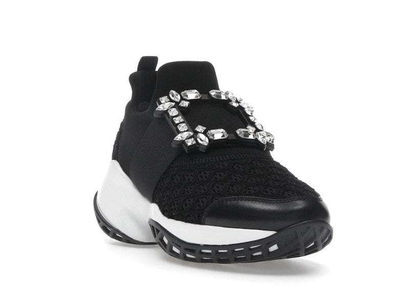 Roger Vivier Viv' Run Fabric Black White Crystal Buckle (Women's)