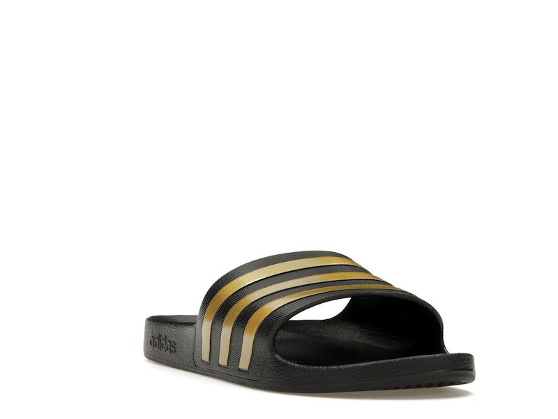 adidas Adilette Aqua Slides Core Black Gold Metallic