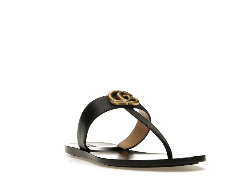 Gucci Double G Thong Sandal Black Leather