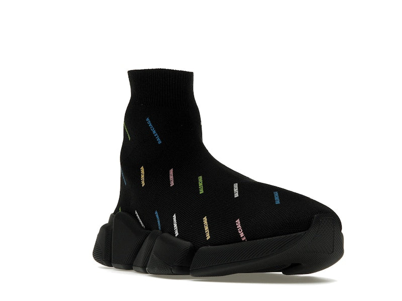 Balenciaga Speed 2.0 AllOver Logo Recycled Knit Black Multicolor