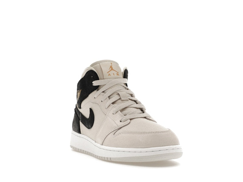 Jordan 1 Mid Light Bone Metallic Gold Black (GS)