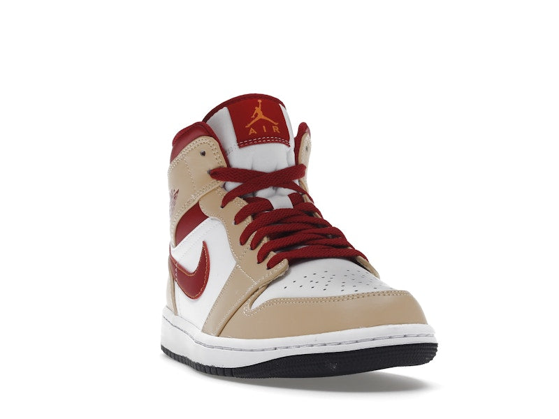 Jordan 1 Mid Light Curry Cardinal