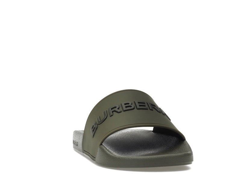 Burberry Embossed Logo Slides Dark Fern Green Black
