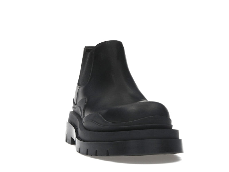 Bottega Veneta Leather Tire Chunky Sole Ankle Chelsea Boot Black