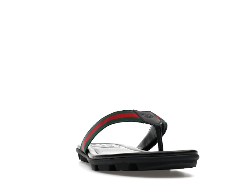 Gucci Web and Leather Thong Sandal Black Leather