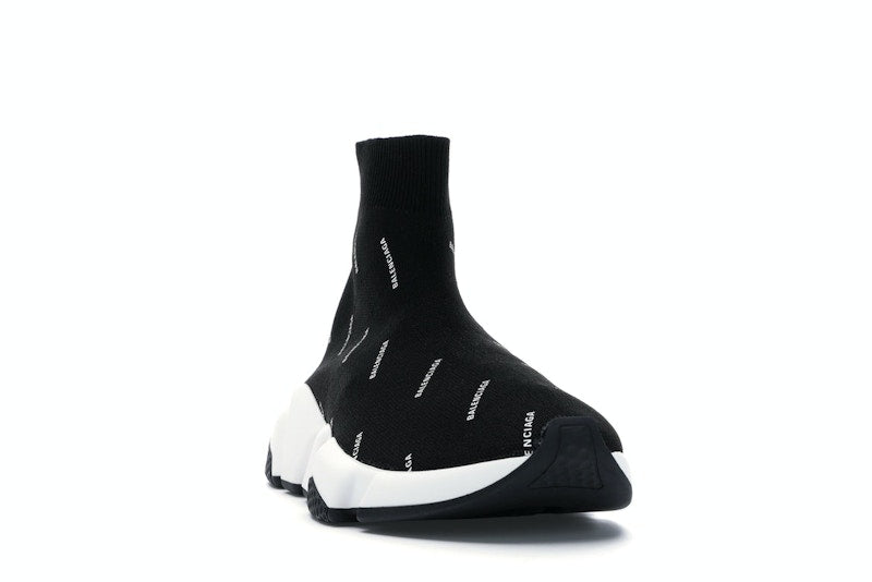 Balenciaga Speed Trainer Logo Print Black White (Women's)