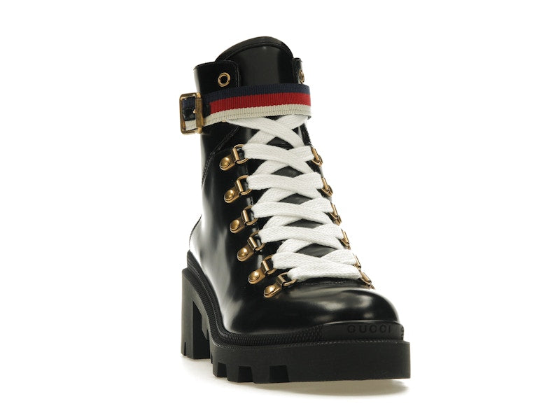 Gucci Sylvie Web 55mm Ankle Boot Black Leather