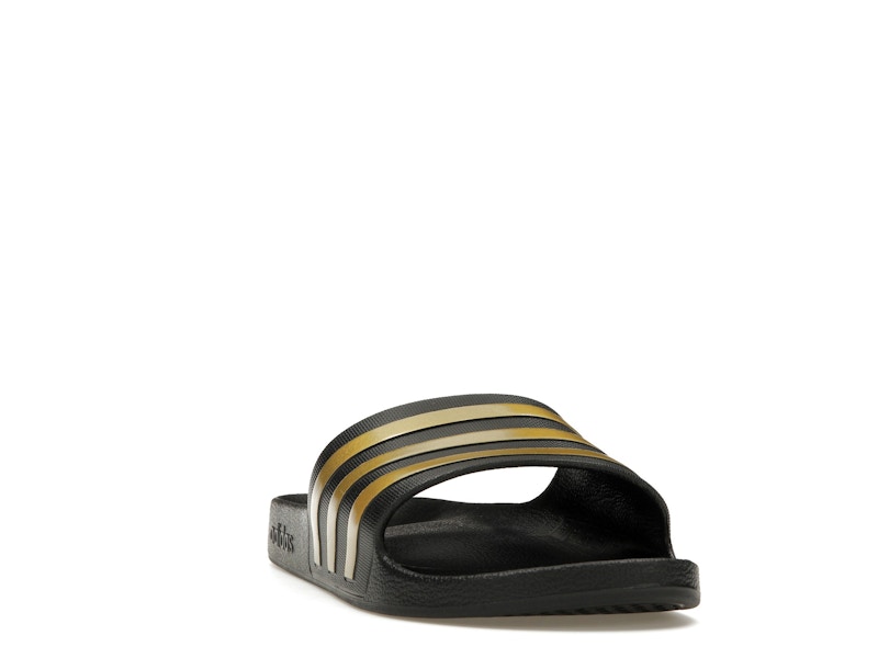 adidas Adilette Aqua Slides Core Black Gold Metallic