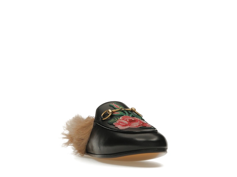 Gucci Floral Embroidered Princetown Mules Black (Women's)