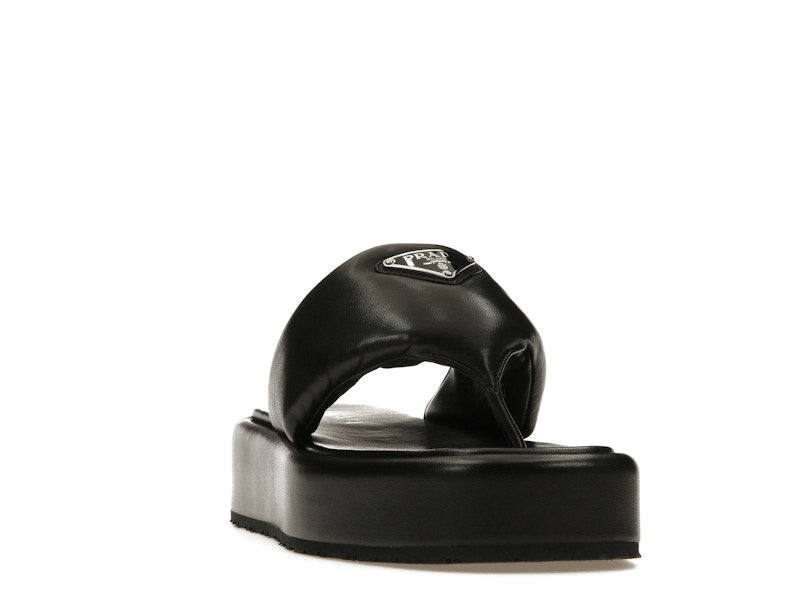 Prada Soft Padded 35mm Thong Wedge Sandals Black Nappa Leather