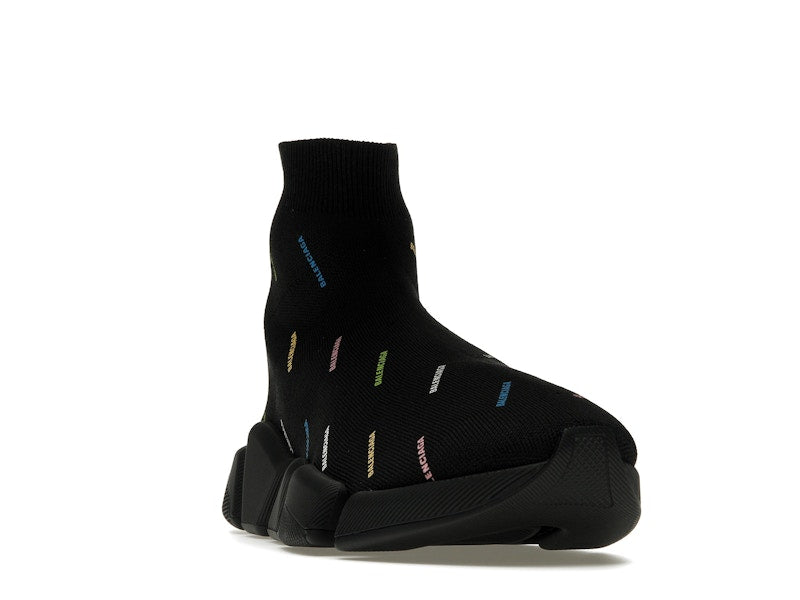 Balenciaga Speed 2.0 AllOver Logo Recycled Knit Black Multicolor