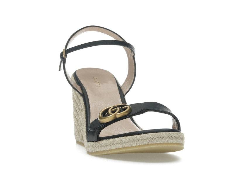 Gucci Double G 95mm Platform Espadrille Black Leather