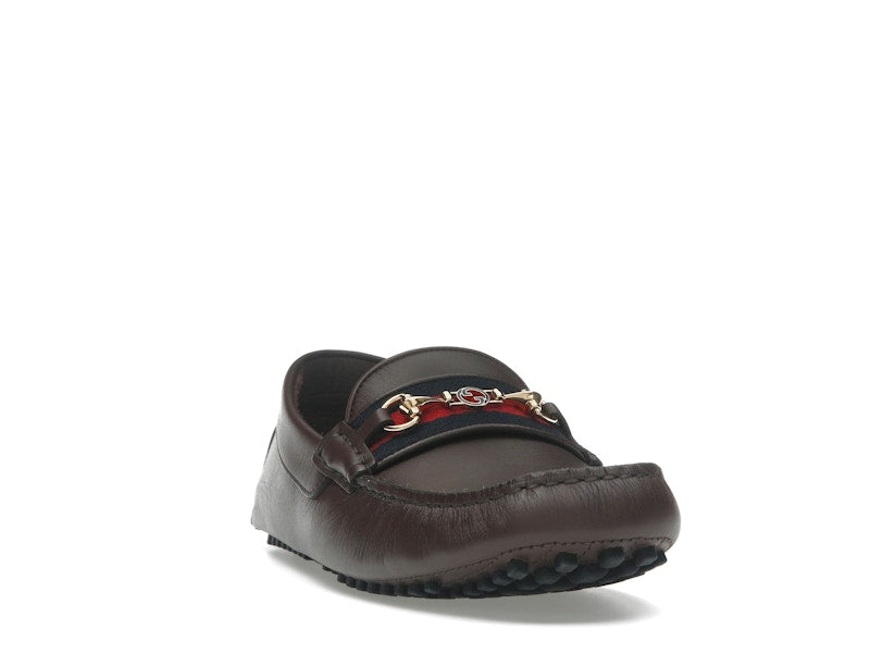 Gucci Ayrton Webbing-Trimmed Horsebit Leather Driver Loafers Brown