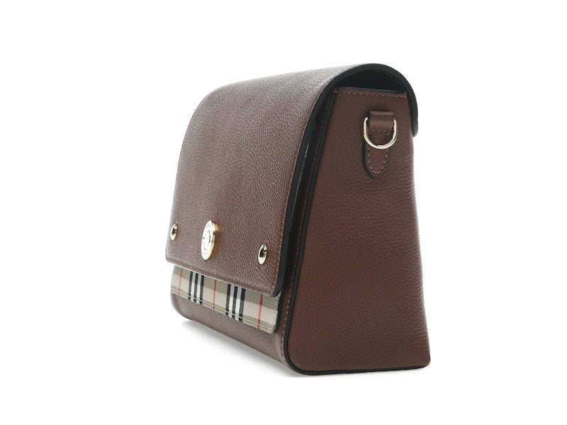 Burberry Vintage Check and Leather Note Crossbody Bag Tan