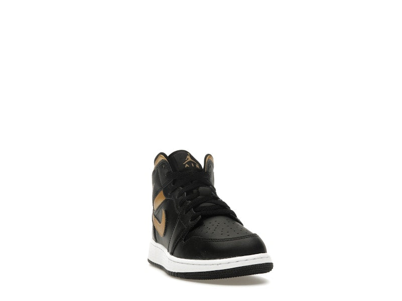 Jordan 1 Mid Black Metallic Gold Swoosh (GS)