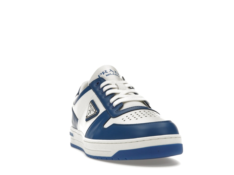 Prada Downtown Low Top Sneakers Leather White Cobalt Blue