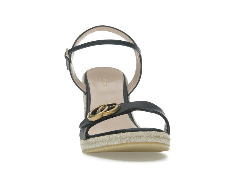 Gucci Double G 95mm Platform Espadrille Black Leather