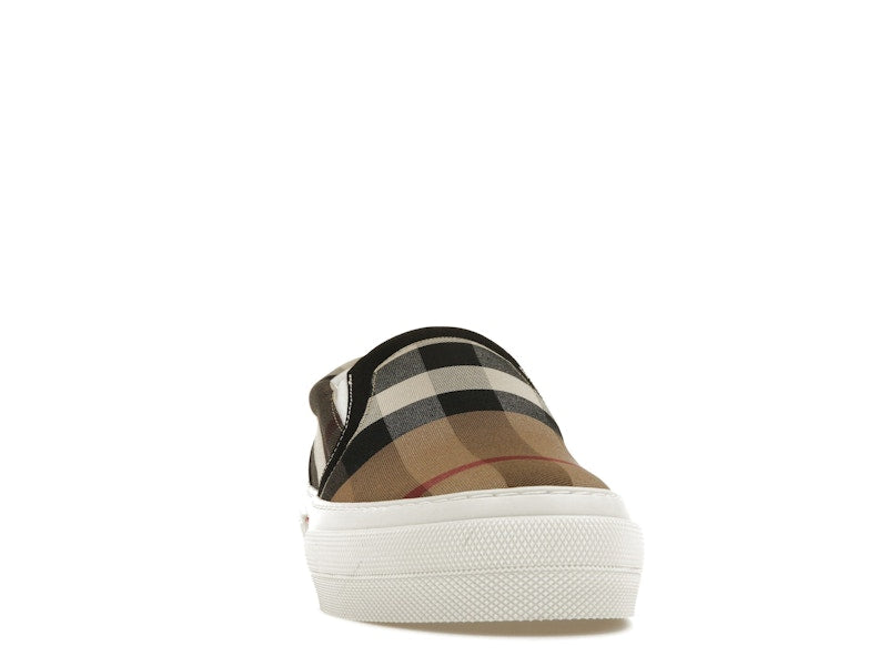 Burberry Slip On Sneakers Exaggerated Check Birch Brown White
