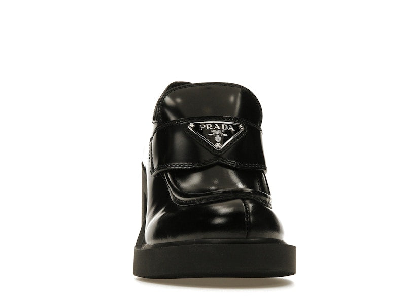 Prada Chocolate High-Heeled 85mm Loafers Black Brushed Leather