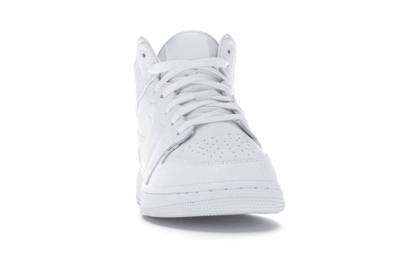 Jordan 1 Mid Triple White Tumbled Leather (GS)