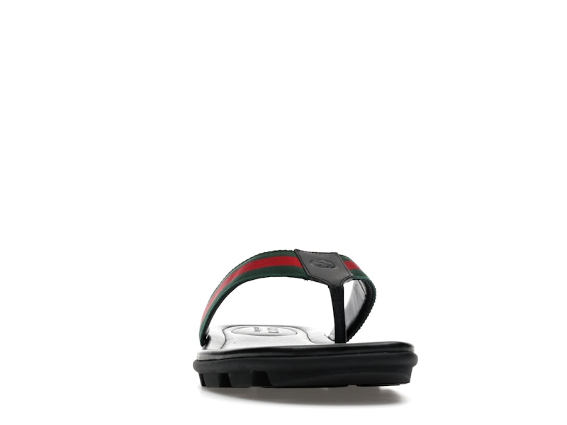 Gucci Web and Leather Thong Sandal Black Leather