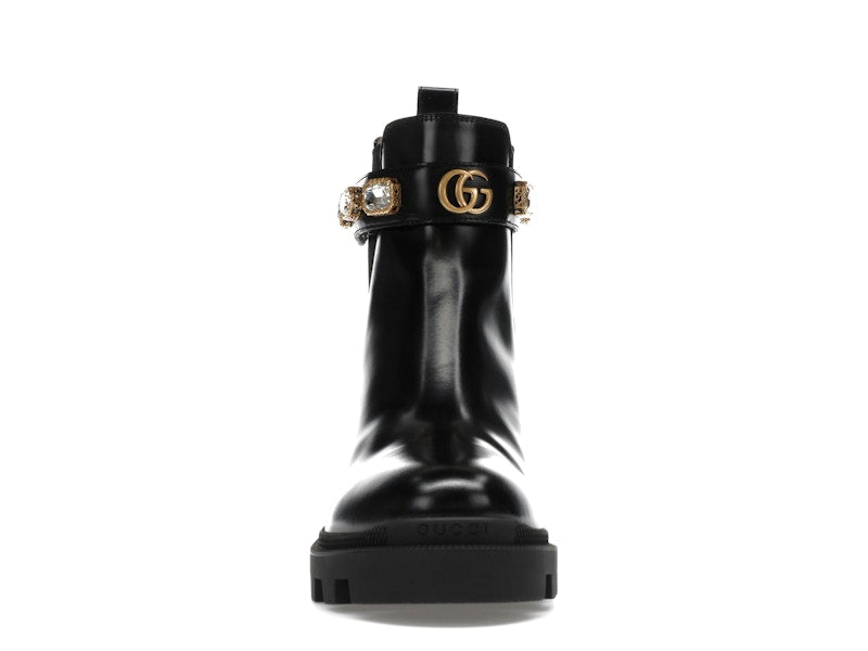 Gucci Crystal Belt 60mm Ankle Boot Black Leather