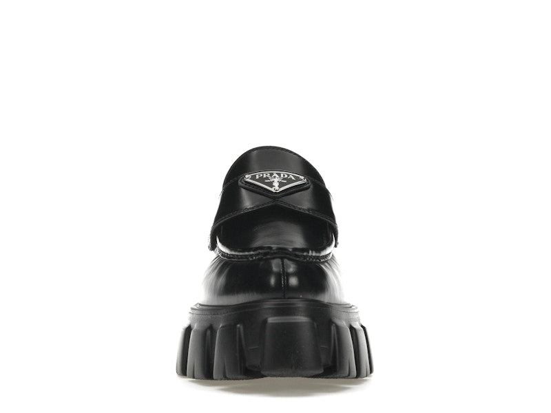 Prada Monolith 55mm Pointy Loafer Black Brushed Leather