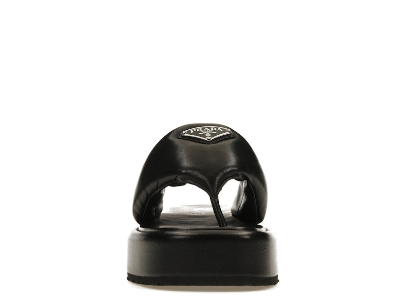 Prada Soft Padded 35mm Thong Wedge Sandals Black Nappa Leather