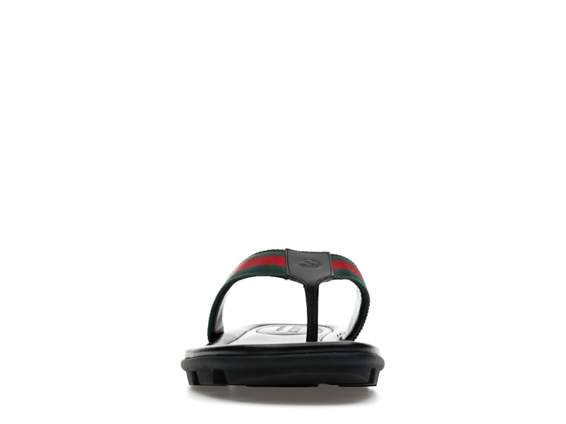 Gucci Web and Leather Thong Sandal Black Leather