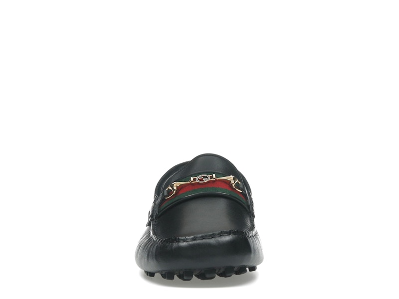 Gucci Ayrton Webbing-Trimmed Horsebit Leather Driver Loafers Black