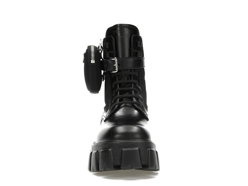Prada Monolith 55mm Pouch Ankle Boots Black Leather