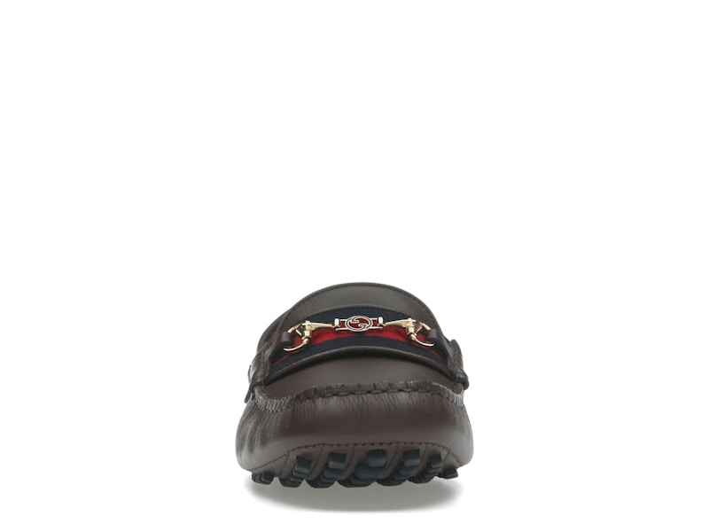 Gucci Ayrton Webbing-Trimmed Horsebit Leather Driver Loafers Brown