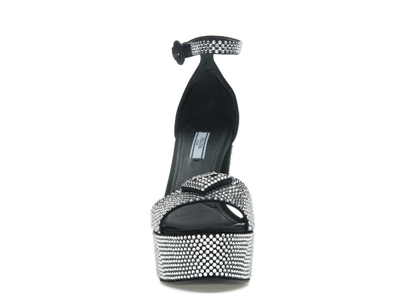 Prada 135mm Crystal Platform Sandals Black Satin