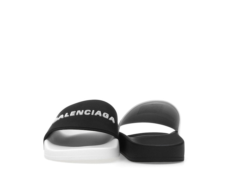 Balenciaga Pool Slides Logo White Black Alternate