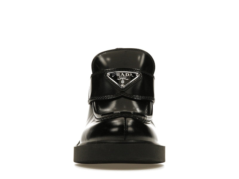 Prada Chocolate High-Heeled 85mm Loafers Black Brushed Leather