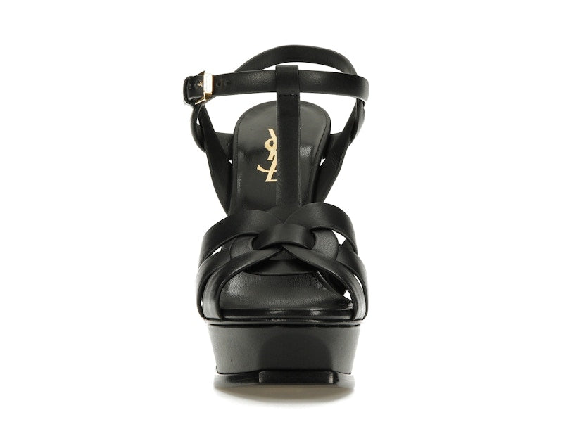 Saint Laurent Tribute Platform Sandal Heels Black Leather