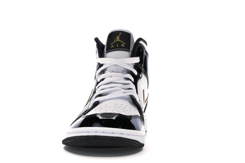 Jordan 1 Mid Patent Black White Gold