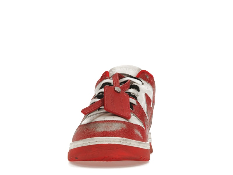 OFF-WHITE Out Of Office OOO Low Tops Red White Vintage Distressed Leather