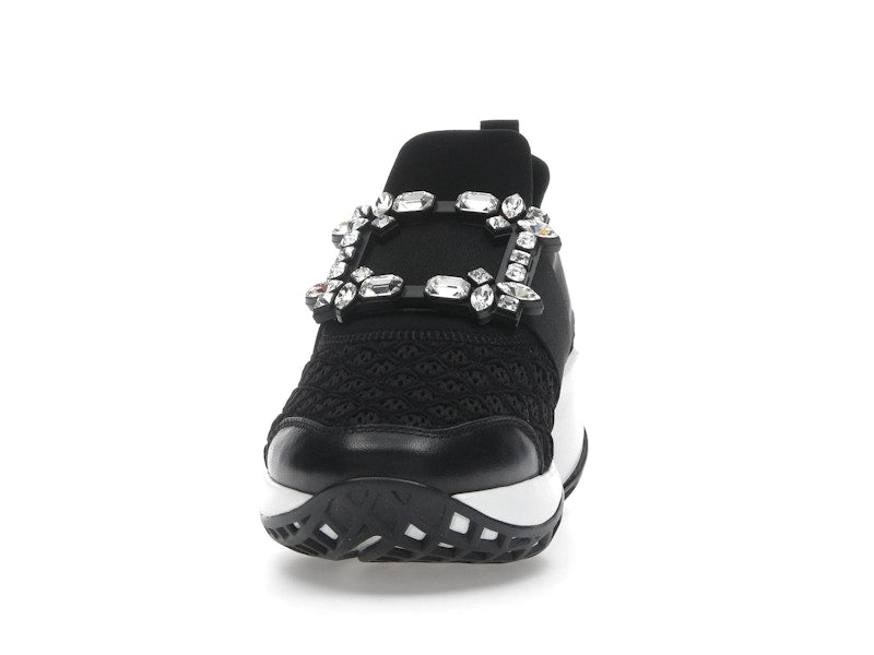 Roger Vivier Viv' Run Fabric Black White Crystal Buckle (Women's)