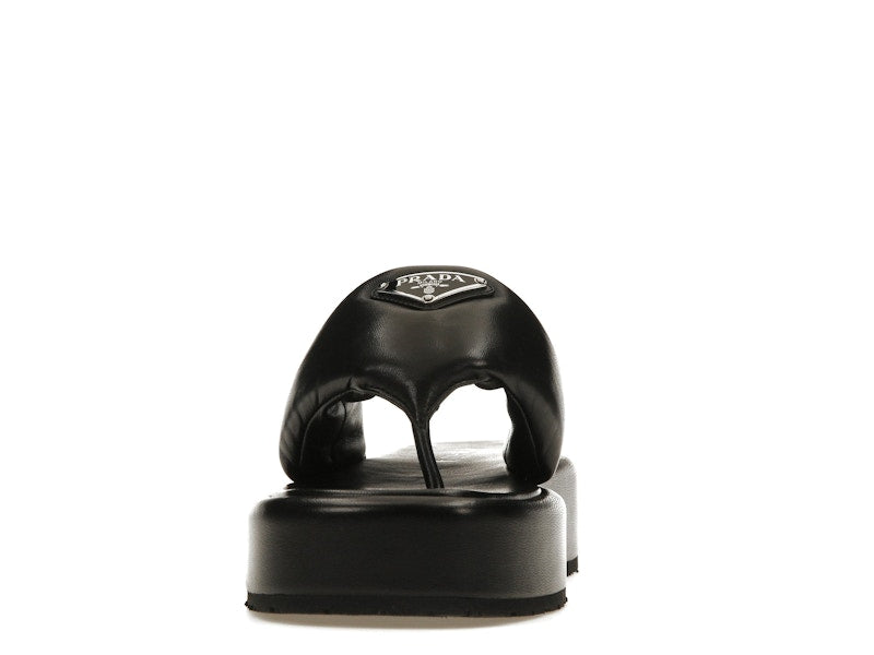 Prada Soft Padded 35mm Thong Wedge Sandals Black Nappa Leather