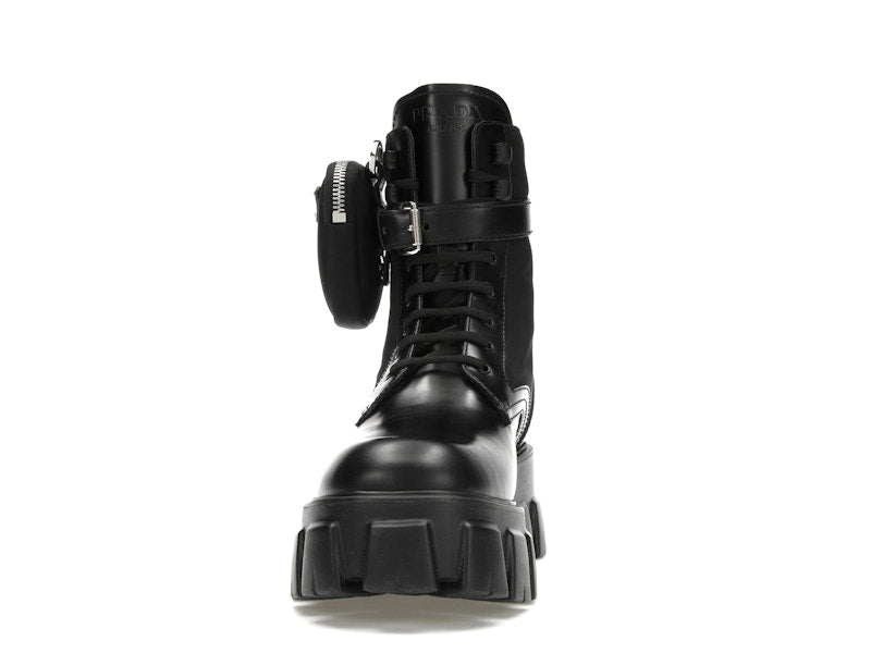 Prada Monolith 55mm Pouch Ankle Boots Black Leather