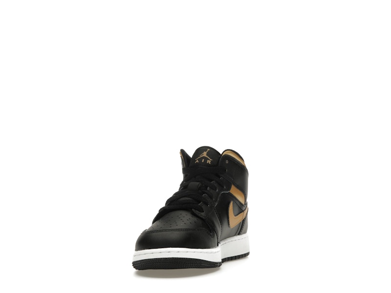 Jordan 1 Mid Black Metallic Gold Swoosh (GS)